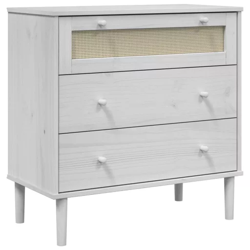 SENJA fehér rattan hatású tömör fenyőfa komód 80 x 40 x 80 cm