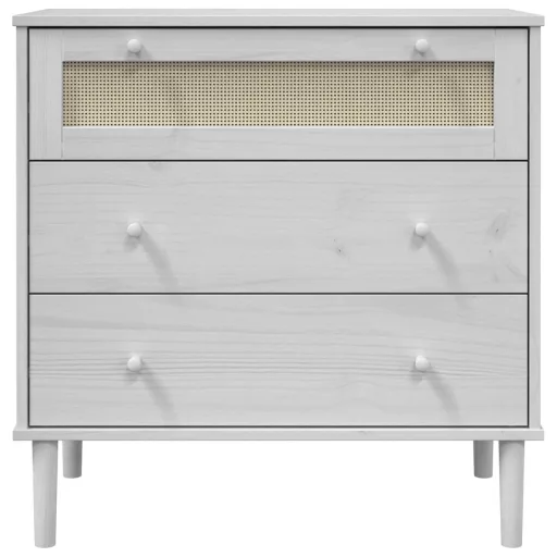 SENJA fehér rattan hatású tömör fenyőfa komód 80 x 40 x 80 cm
