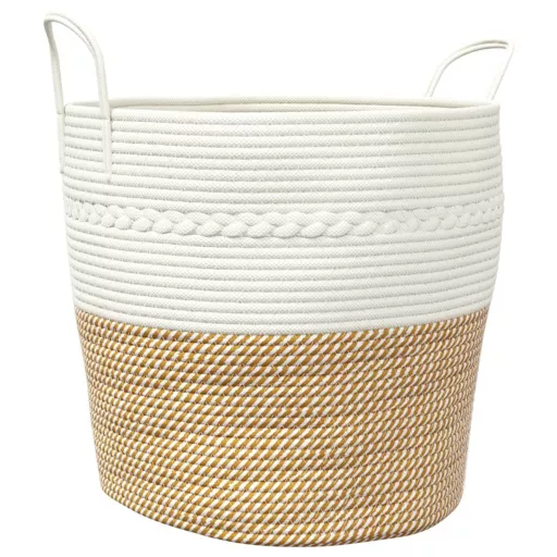 Barna-fehér pamut tárolókosár Ø43 x 38 cm