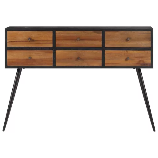 Tömör újrahasznosított tíkfa tálalóasztal fiókkal 116x30x76 cm