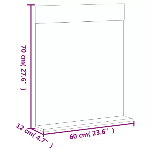 BERG fehér tömör fa fürdőszobatükör polccal 60 x 12 x 70 cm