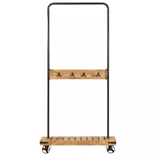 Tömör mangófa és vas ruhaállvány kerekekkel 90 x 35 x 190 cm
