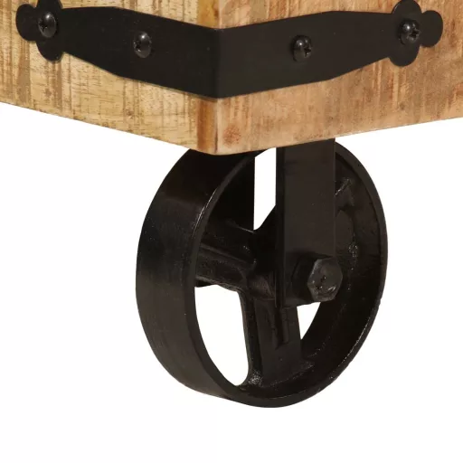 Tömör mangófa és vas ruhaállvány kerekekkel 90 x 35 x 190 cm