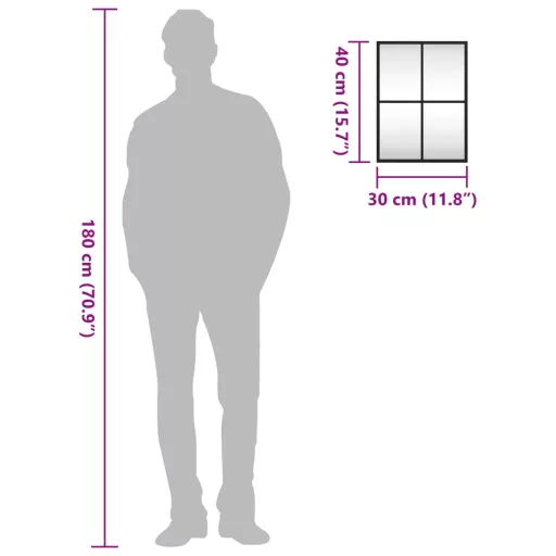 Fekete téglalap alakú vas fali tükör 30 x 40 cm
