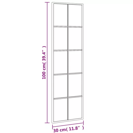 Fekete téglalap alakú vas fali tükör 30 x 100 cm