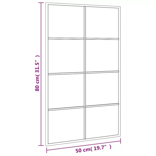 Fekete téglalap alakú vas fali tükör 50 x 80 cm