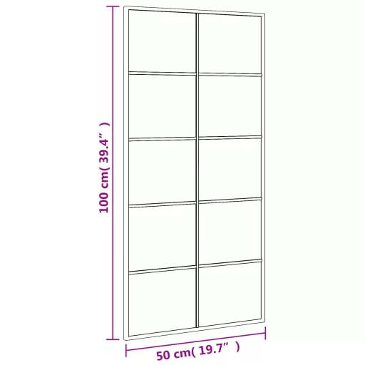 Fekete téglalap alakú vas fali tükör 50 x 100 cm