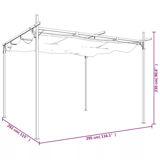 Antracitszürke pergola behúzható tetővel 295 x 292 x 230 cm