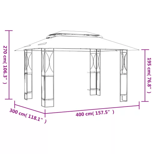 Antracitszürke acél pavilon tetővel 400 x 300 x 270 m
