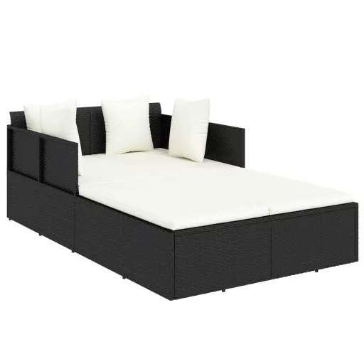 Fekete polyrattan napozóágy párnával 182 x 118 x 63 cm