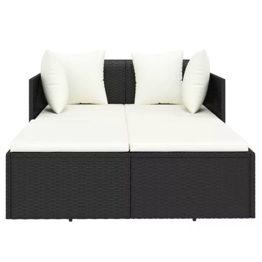 Fekete polyrattan napozóágy párnával 182 x 118 x 63 cm