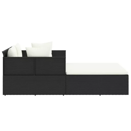 Fekete polyrattan napozóágy párnával 182 x 118 x 63 cm