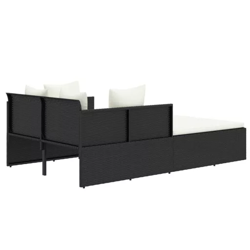 Fekete polyrattan napozóágy párnával 182 x 118 x 63 cm