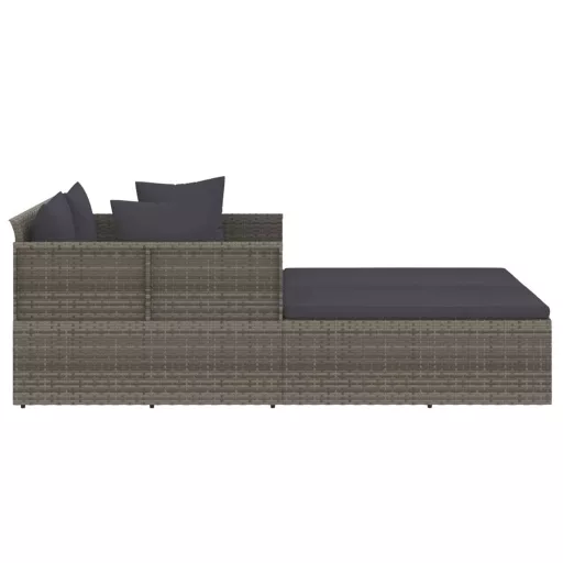 Szürke polyrattan napozóágy párnával 182 x 118 x 63 cm