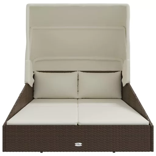 Barna polyrattan napozóágy összecsukható tetővel 200x114x128 cm