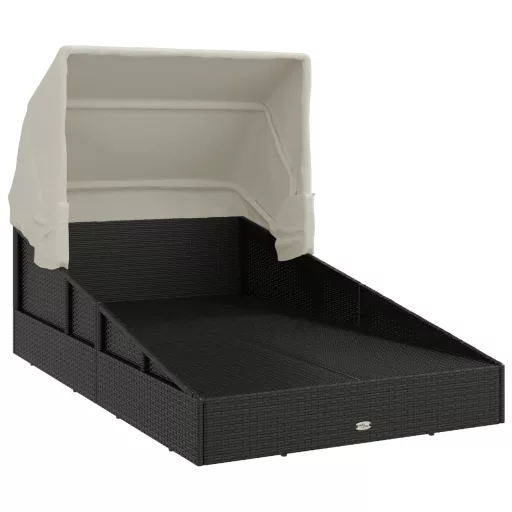 Fekete polyrattan napágy összecsukható tetővel 200x114x128 cm