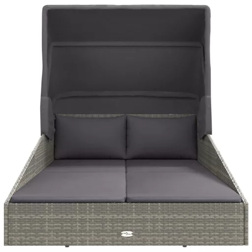Szürke polyrattan napágy összecsukható tetővel 200x114x128 cm