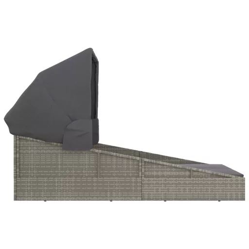 Szürke polyrattan napágy összecsukható tetővel 200x114x128 cm