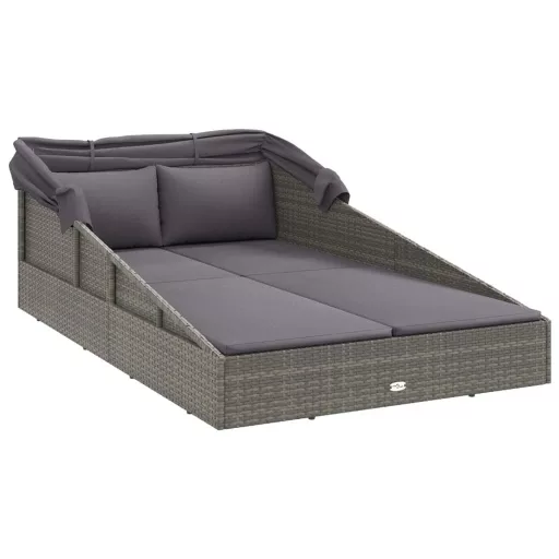 Szürke polyrattan napágy összecsukható tetővel 200x114x128 cm