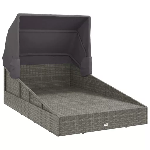 Szürke polyrattan napágy összecsukható tetővel 200x114x128 cm