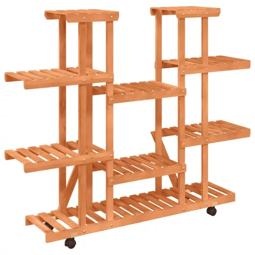 Tömör fenyőfa virágtartó állvány kerekekkel 110 x 25 x 115 cm