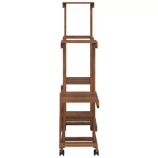 Tömör fenyőfa virágtartó állvány kerekekkel 95 x 25 x 101 cm