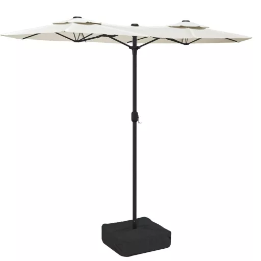 Homokfehér dupla tetős napernyő LED-ekkel 316x145 cm