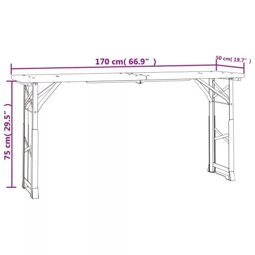 Tömör fenyőfa összecsukható sörözőasztal 170 x 50 x 75/105 cm