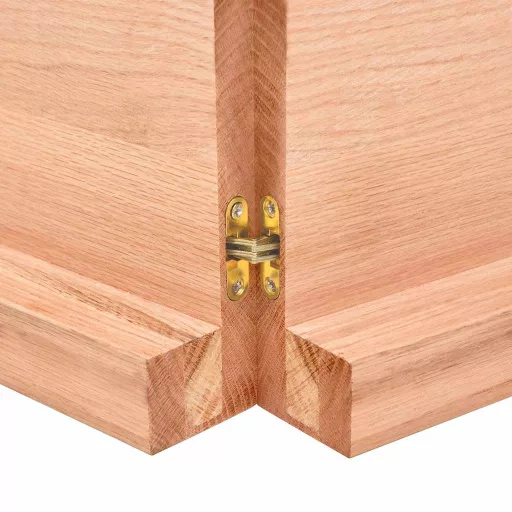 Világosbarna kezelt tömör tölgyfa fali polc 120 x 50 x (2-6) cm