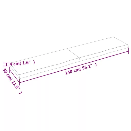 Világosbarna kezelt tömör tölgyfa fali polc 140 x 30 x (2-4) cm