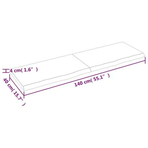 Világosbarna kezelt tömör tölgyfa fali polc 140 x 40 x (2-4) cm