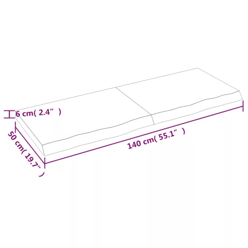 Világosbarna kezelt tömör tölgyfa fali polc 140 x 50 x (2-6) cm