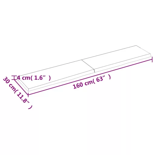 Világosbarna kezelt tömör tölgyfa fali polc 160 x 30 x (2-4) cm