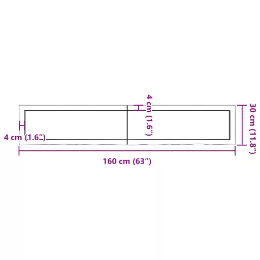 Világosbarna kezelt tömör tölgyfa fali polc 160 x 30 x (2-4) cm