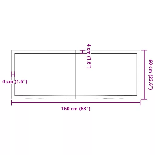 Világosbarna kezelt tömör tölgyfa fali polc 160 x 60 x (2-4) cm