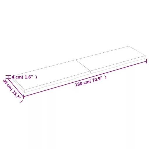 Világosbarna kezelt tömör tölgyfa fali polc 180 x 40 x (2-4) cm