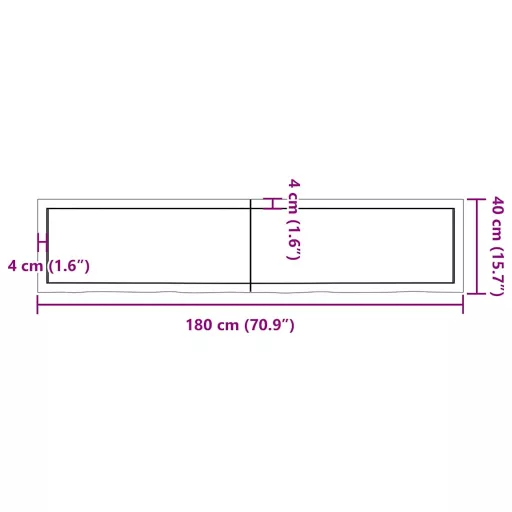 Világosbarna kezelt tömör tölgyfa fali polc 180 x 40 x (2-4) cm