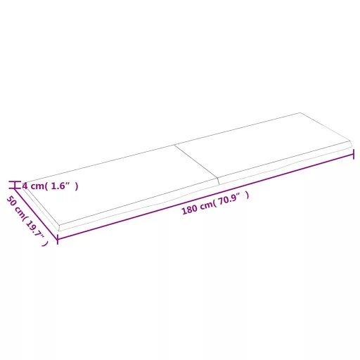 Világosbarna kezelt tömör tölgyfa fali polc 180 x 50 x (2-4) cm