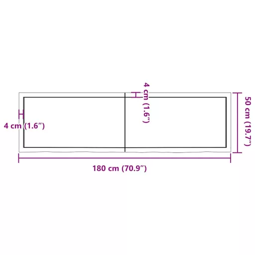 Világosbarna kezelt tömör tölgyfa fali polc 180 x 50 x (2-4) cm
