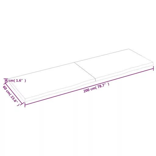 Világosbarna kezelt tömör tölgyfa fali polc 200 x 60 x (2-4) cm