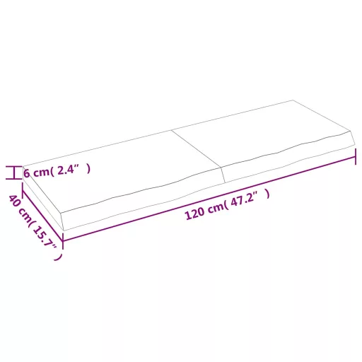 Sötétbarna kezelt tömör tölgyfa fali polc 120 x 40 x (2-6) cm