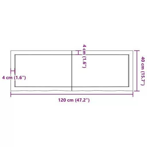 Sötétbarna kezelt tömör tölgyfa fali polc 120 x 40 x (2-6) cm