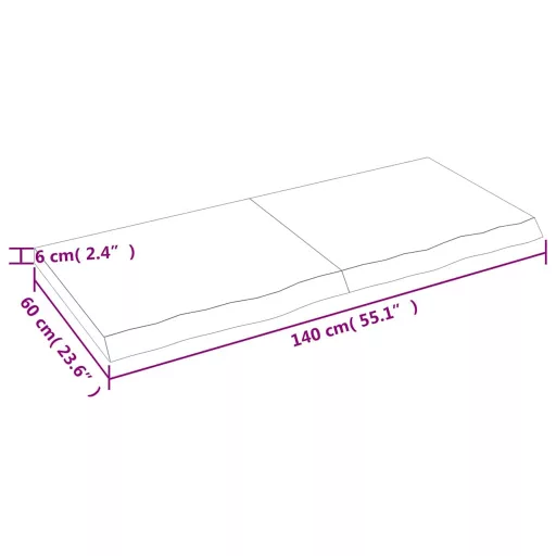 Sötétbarna kezelt tömör tölgyfa fali polc 140 x 60 x (2-6) cm