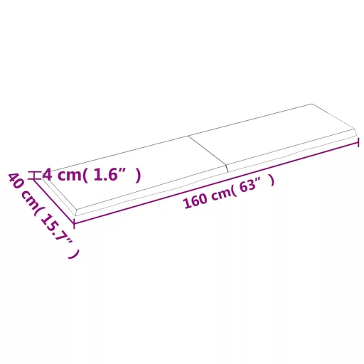 Sötétbarna kezelt tömör tölgyfa fali polc 160 x 40 x (2-4) cm