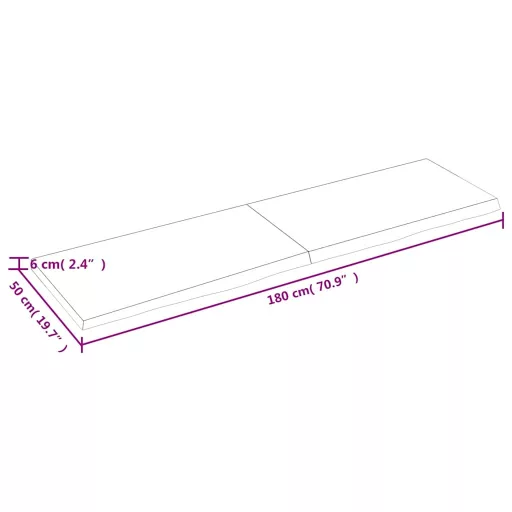 Sötétbarna kezelt tömör tölgyfa fali polc 180 x 50 x (2-6) cm