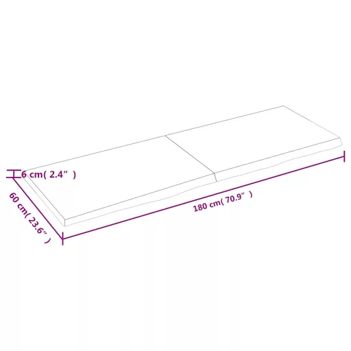 Sötétbarna kezelt tömör tölgyfa fali polc 180 x 60 x (2-6) cm