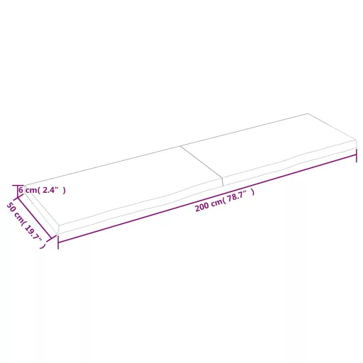Sötétbarna kezelt tömör tölgyfa fali polc 200 x 50 x (2-6) cm