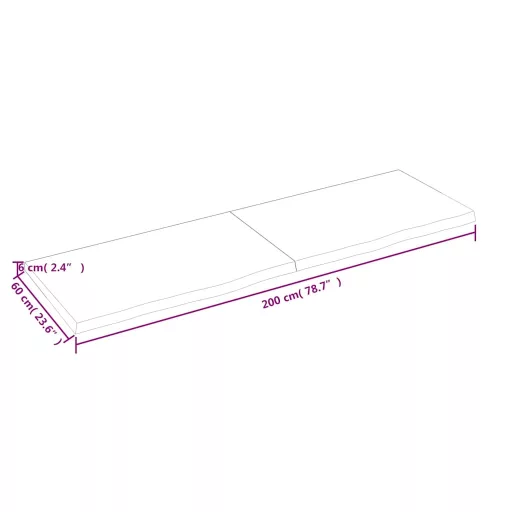 Sötétbarna kezelt tömör tölgyfa fali polc 200 x 60 x (2-6) cm