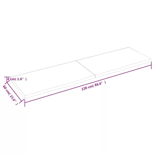 Sötétbarna kezelt tömör tölgyfa fali polc 220 x 60 x (2-4) cm