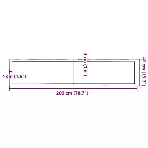 Sötétbarna kezelt tömör asztallap 200x40x(2-6) cm